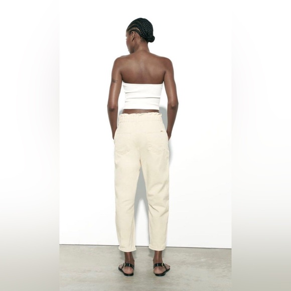 Zara White Paperbag Waist Trousers Jeans Size 10 - Picture 4 of 12